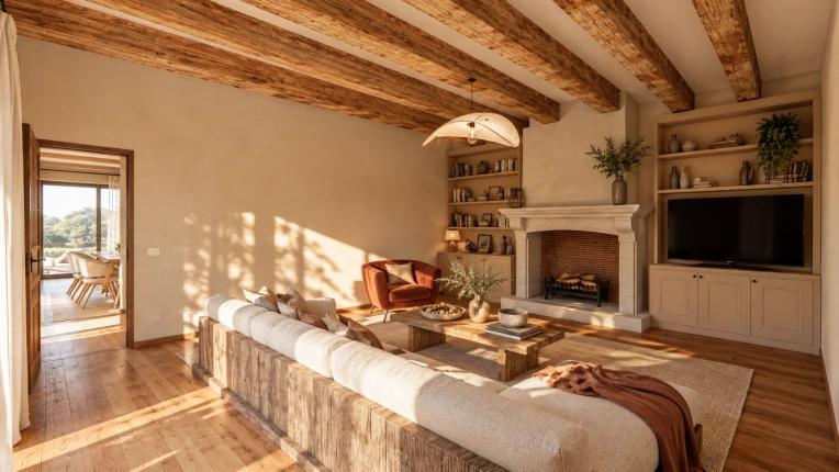Bohemian, Living room, 3D ambiance, Plan, Renovation, Layout