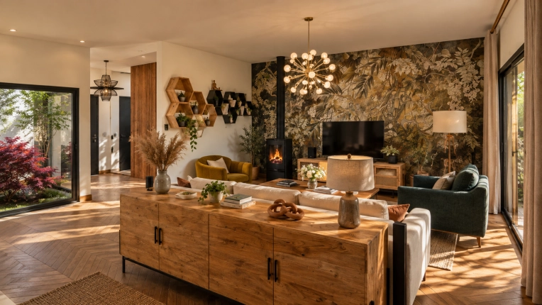 Bohemian, Living room, Full Project, Plan, Layout