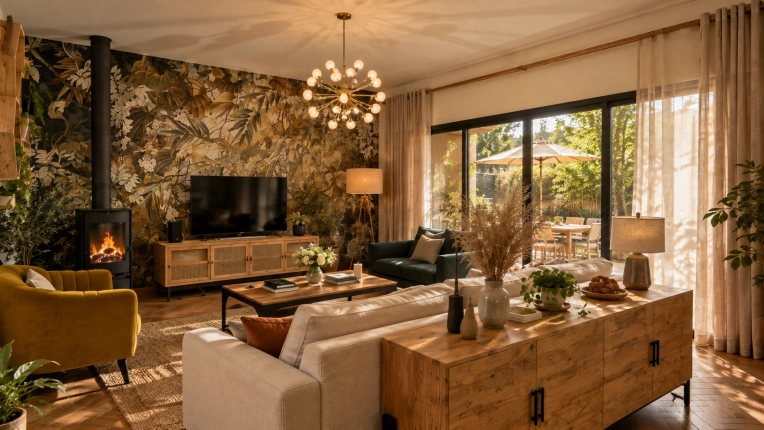 Bohemian, Living room, Full Project, Plan, Layout