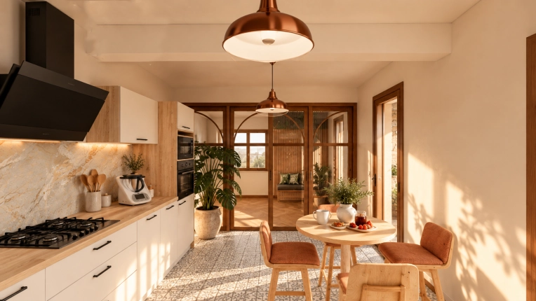 Kitchen, Chic, 3D ambiance, Plan, Renovation, Layout