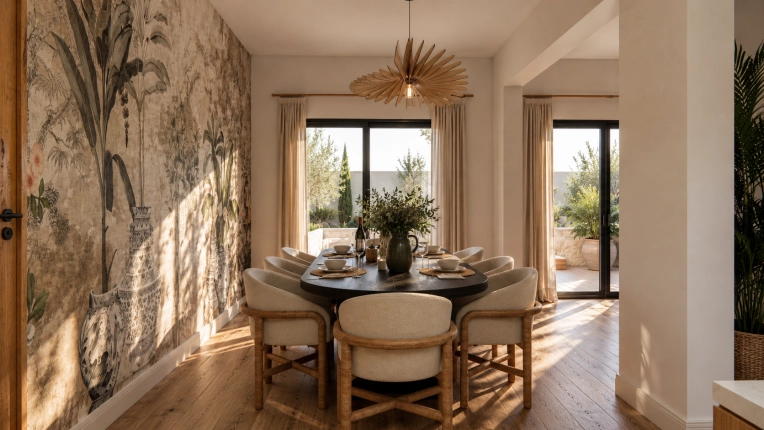 Nature, Dining room, Full Project, 3D ambiance, Plan, Layout