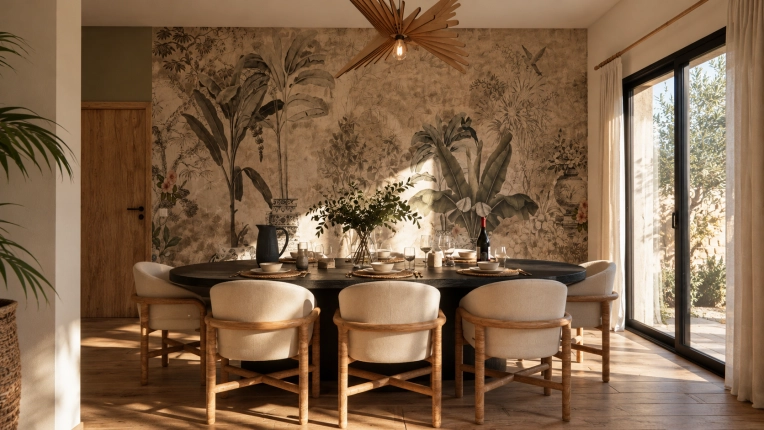 Nature, Dining room, Full Project, 3D ambiance, Plan, Layout