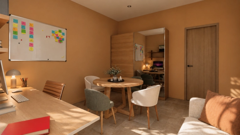 Scandinavian, Office, 3D ambiance, Plan, Renovation, Layout