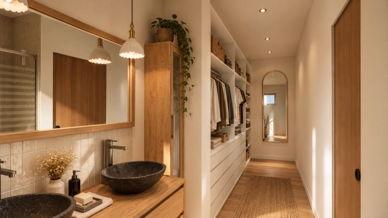 Scandinavian, Dressing, 3D ambiance, Plan, Renovation, Layout