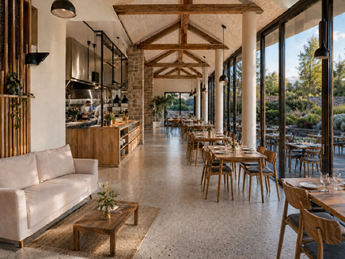 Minimalist, Contemporary, Restaurant, 3D ambiance, Plan, Layout